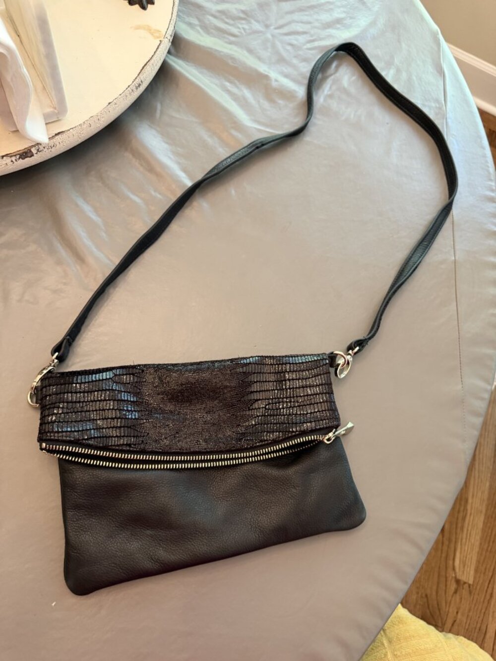 Black leather crossbody bag